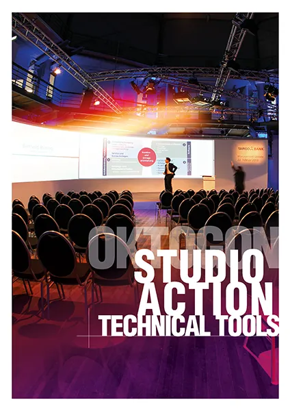 Cover der Broschüre „Studio Action Technical Tools“ zur Veranstaltungstechnik im OKTOGON