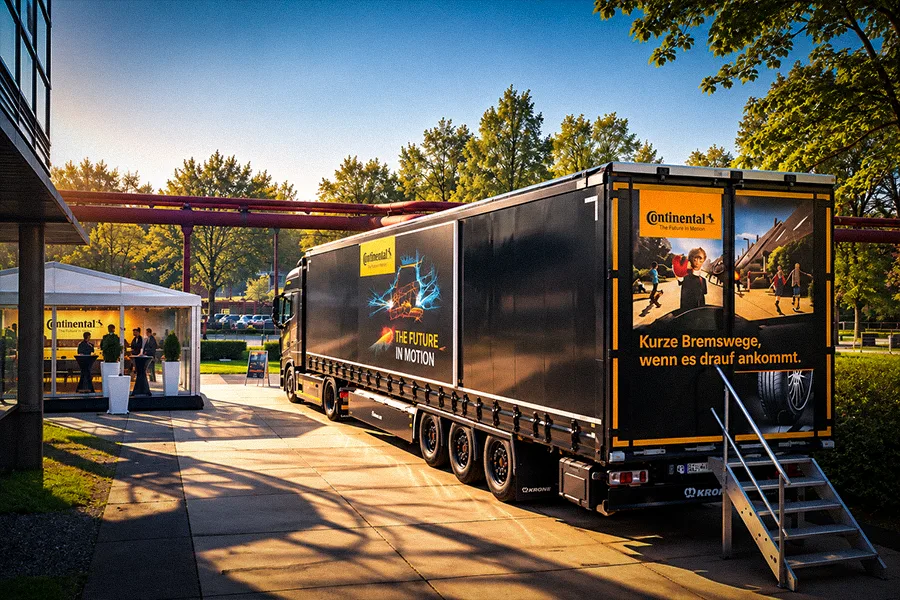 Roadshow mit mobilem Präsentationstruck und Markeninszenierung im Außenbereich